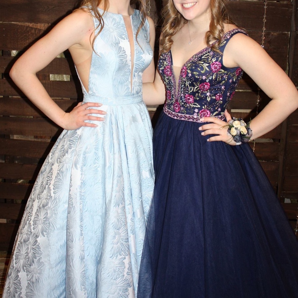 Sherry Hill prom dress. Sky blue with floral pattern. Worn once.